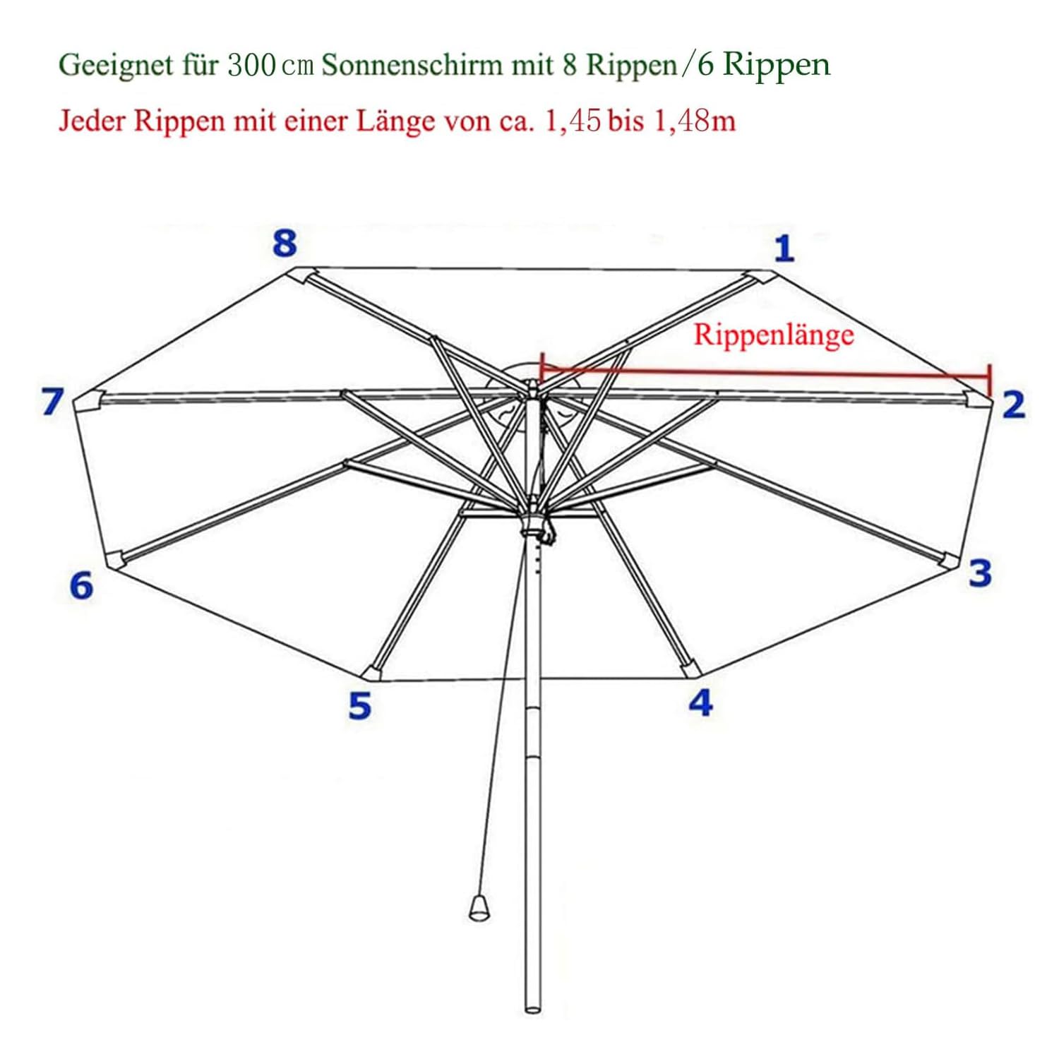 Copertura di ricambio per ombrellone, 270 cm, 6 puntoni, protezione UV 80, tessuto antivento, per spiaggia, patio, giardino, baldacchino da esterno (bordeaux, compatibile con 2 m-3 m)