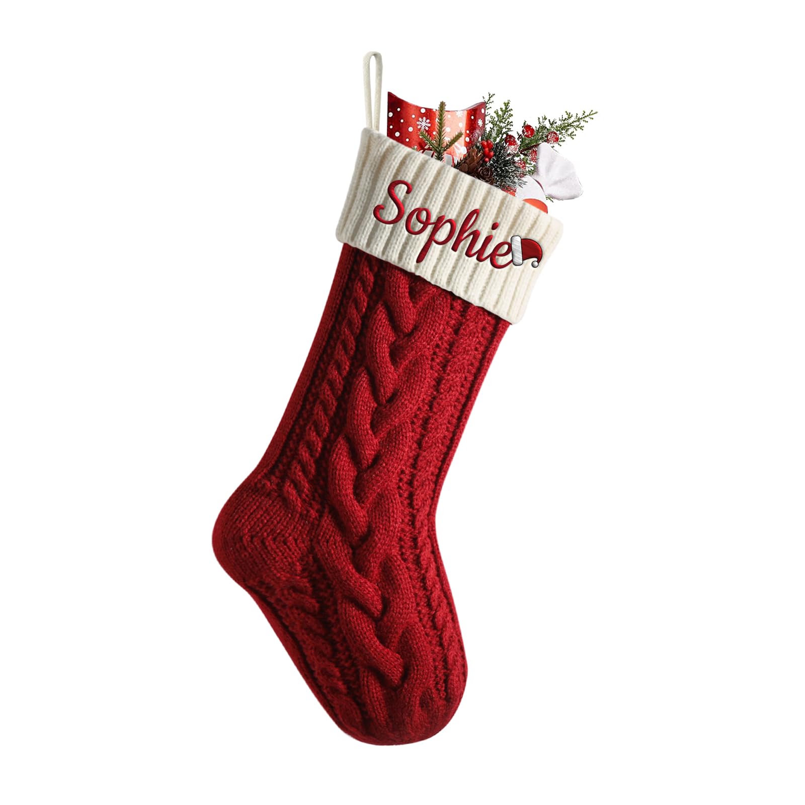 Personalized Christmas Stockings with ICON Custom Name Christmas Stockings 18" Large Knitted Xmas Fireplace Hanging Stocking, Stocking for Family Decoration,Red (Body)/ Ivory (Mouth)