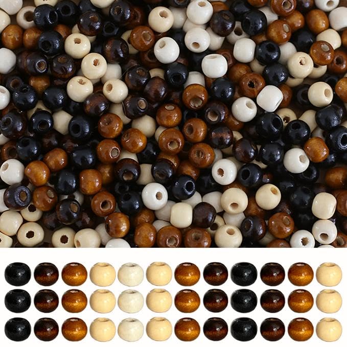 HERZWILD 1000Pcs Natural Colors Wooden Beads Vintage Round Natural Brown Wooden Beads Large Hole Wood Hair Bead for Macrame Rosary Bracelet Jewelry Craft Making (7 * 8mm)