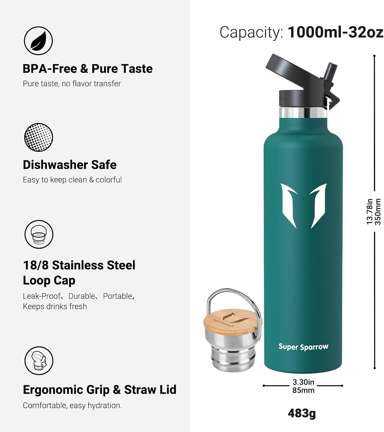 Super Sparrow gourde isotherme inox avec paille