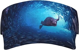 XIXIAN Underwater sea Lion Printed Adult Sunscreen Visor Cap Lightweight and Breathable Adult Sun Visor Empty top hat Versatile Outdoor hat Black