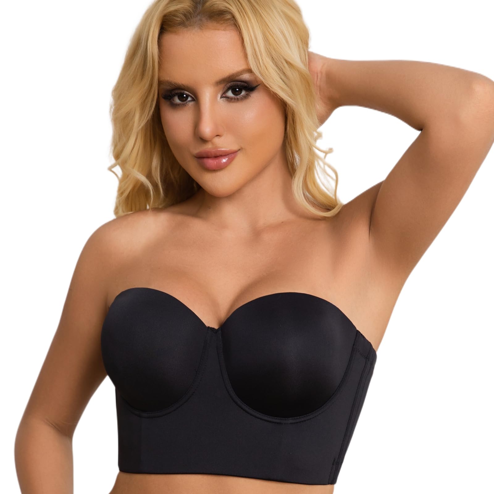 linliasor Strapless Bras for Women Push up Bra No-Slip Silicone Strip Hide Back Fat Bra (36B-44DD)