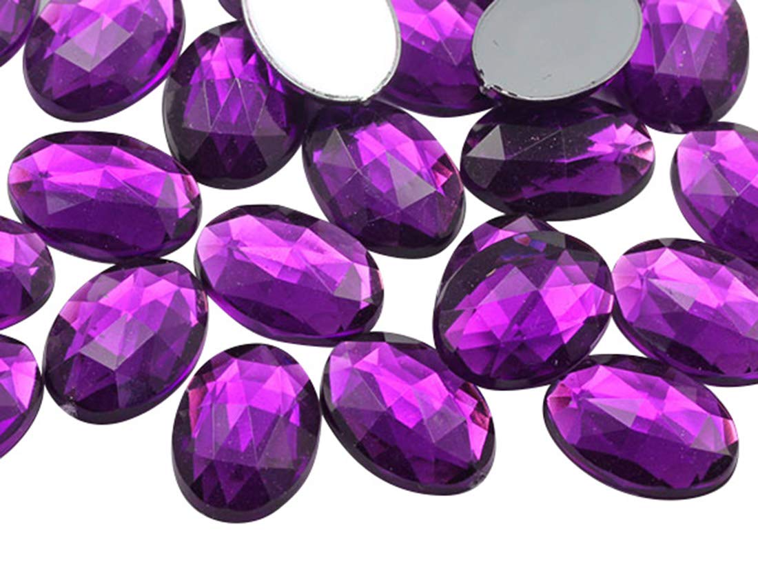 Allstarco 14x10mm Purple Amethyst Lite .NAT02L Flat Back Oval Acrylic Rhinestones Tiny Face Gems Body Jewels Card Making Embelishments