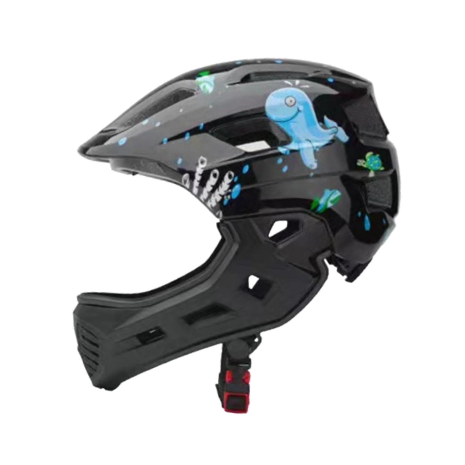 Casque Intégral Enfant Velo avec Mentonnière, Taille Ajustable 48-58 cm, Design Respirant, Lumière Arrière