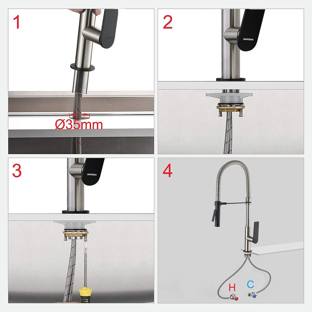 GRIFEMA G14001A Grifo cocina flexible, Gris, 3/8 de pulgada