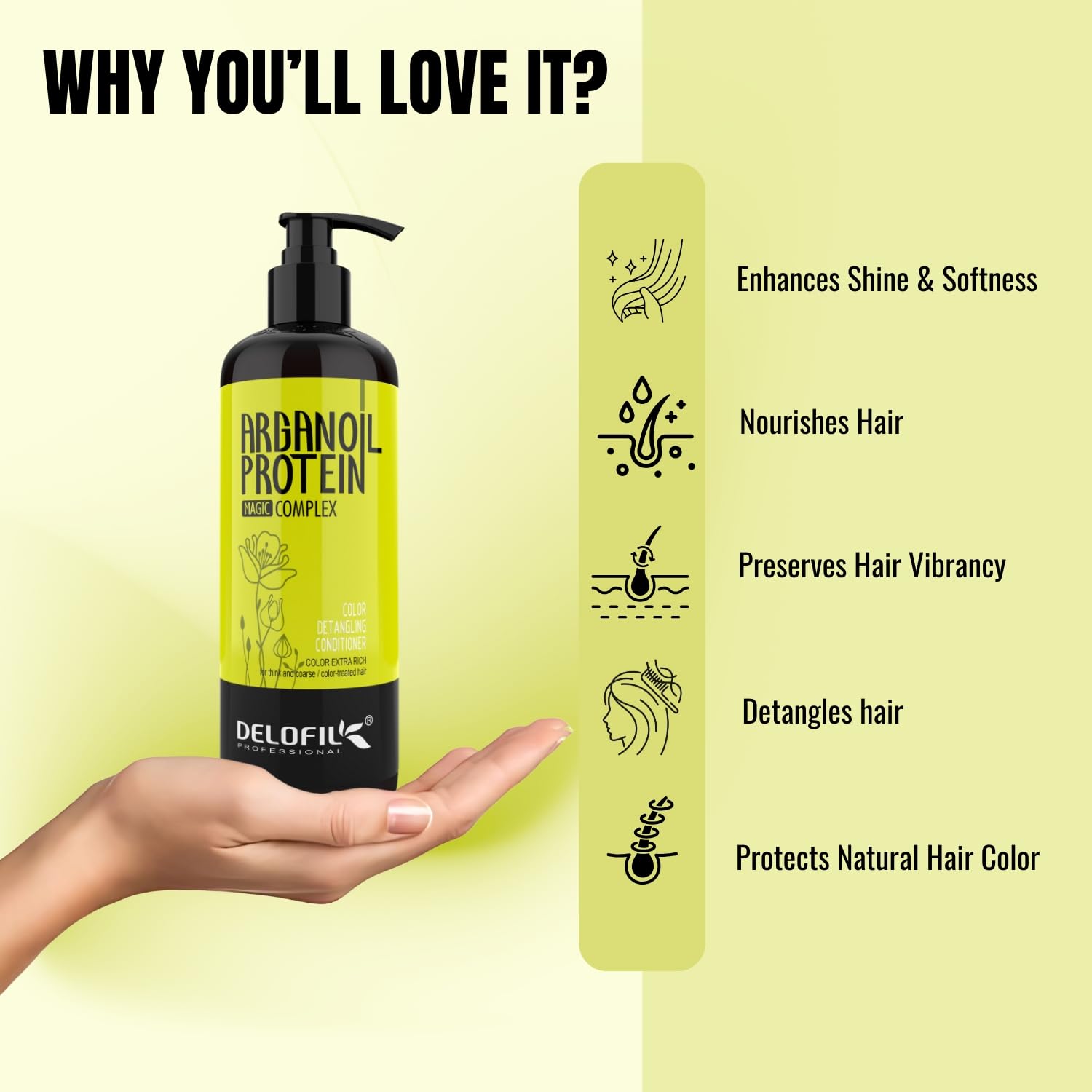 Delofil Professional Argan Oil Protein Magic Complex Color Detangling Conditioner for Smooth Soft Hair 800ml 1
