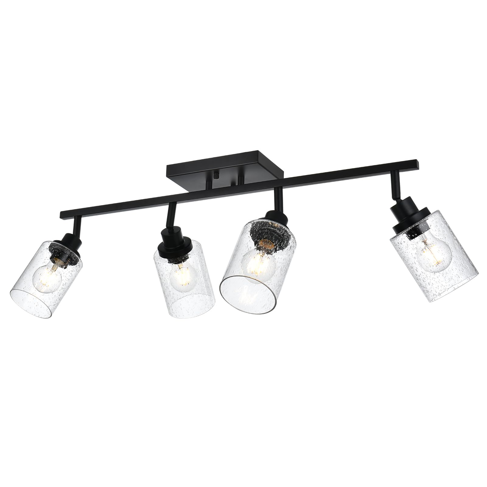 WINSHEN 4-Light Track Lighting Kit Bathroom Wall Light Fixtures, Black Directional Ceiling Light for Kitchen Dining Room Bedroom Office, Seeded Glass Shades