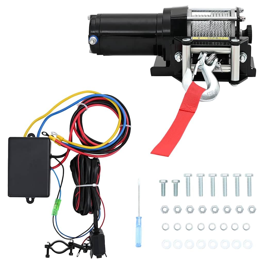 Elektrische Seilwinde 1360 kg Zugkraft 12V mit Montageplatte und Rollenführung, 9 m Stahlseil für Offroad, Auto, Boot, Werkstatt, Industrie, Bergung, Schleppen, Heben