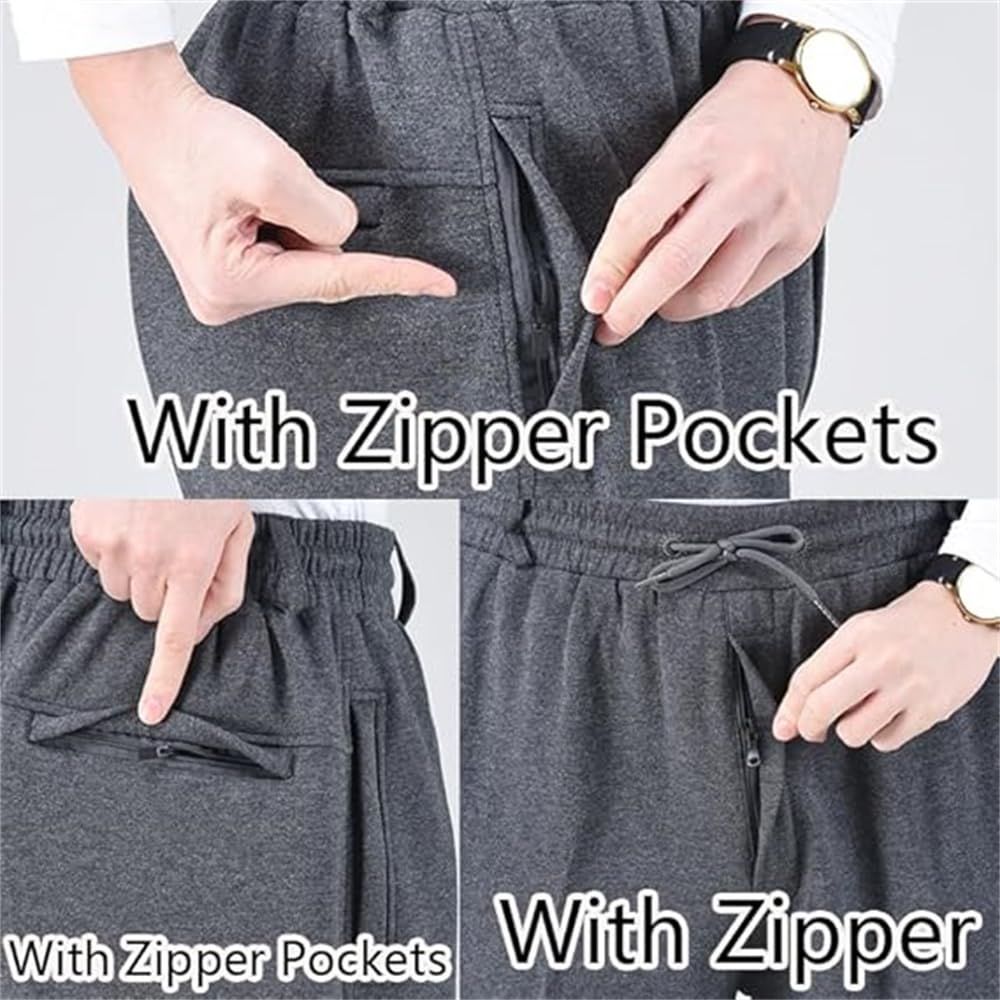 Pantalones de cintura elástica para hombre mayor, pantalones deportivos casuales con cremallera y cordón, pantalones de trabajo elásticos y holgados con bolsillos