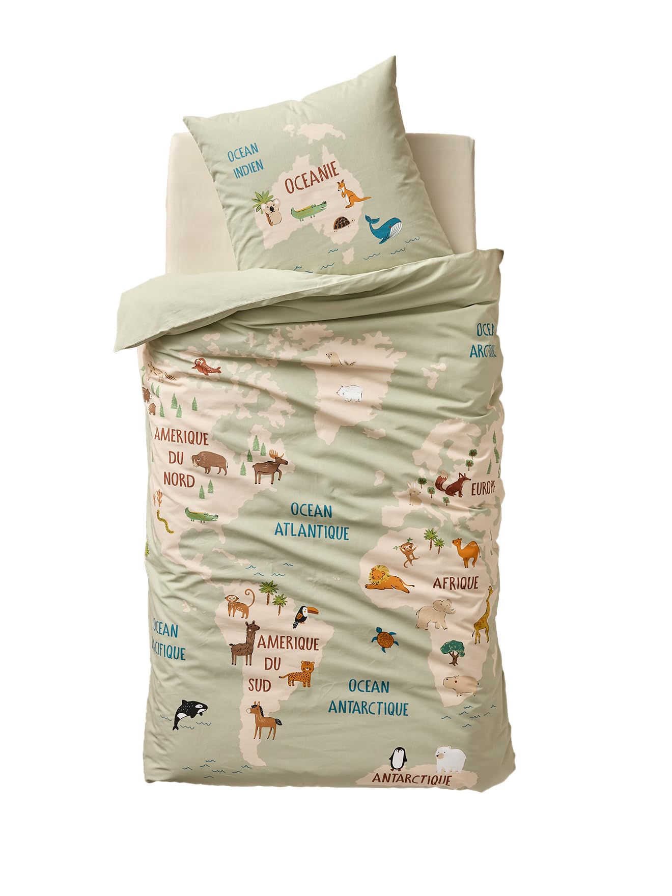 VERTBAUDET Parure Housse De Couette Et Taie d'oreiller Vert Sauge 140X200 63X63