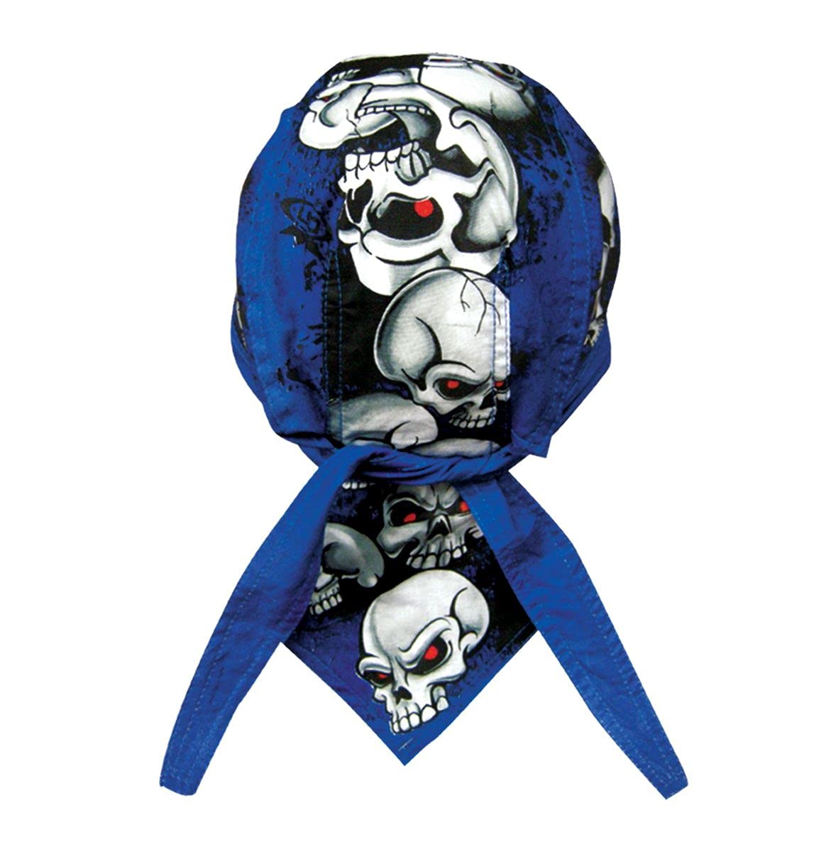 Blue Black White Stacked Skull Pile Up Design Head Wrap Durag Doo Rag Biker Skull Cap Hat Helmet