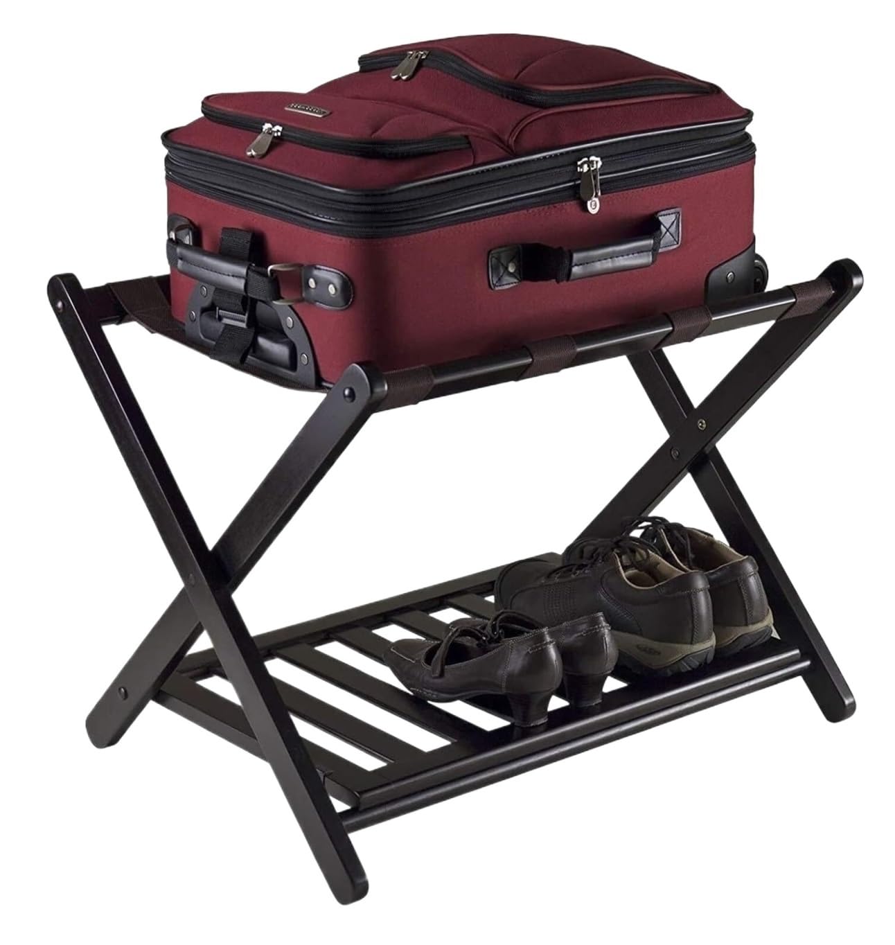 Portaequipajes Soporte Para Maletas Portaequipajes Para Habitación De Invitados, Soporte Para Maleta Con Estante, Estante Plegable De Bambú Para Equipaje De Doble Capa Portaequipajes Para Hotel