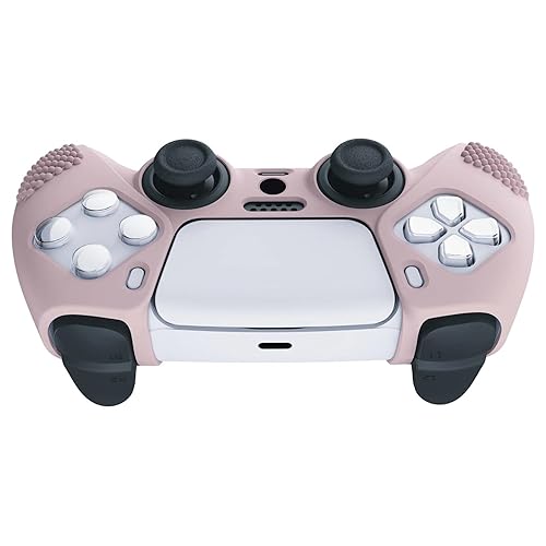 Vista 6 de eXtremeRate PlayVital Cherry Blossoms - Funda de silicona antideslizante para controlador PS5, diseño de flores de cerezo en 3D, funda de goma suave