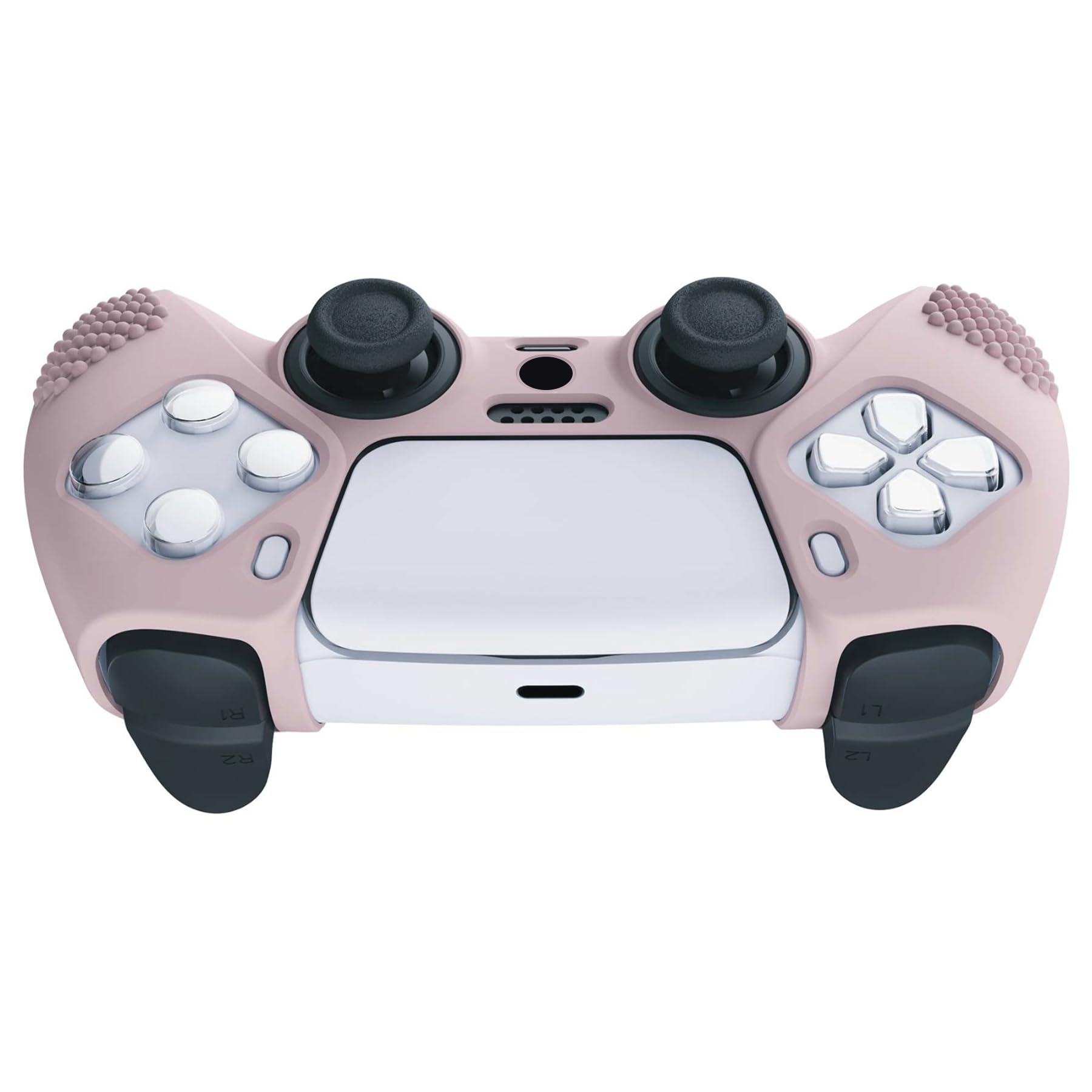 eXtremeRate PlayVital Cherry Blossoms Pink 3D Studded Edition Anti-slip Silicone Cover Skin for ps5 Controller, Soft Rubber Case for ps5 Wireless Controller with 6 White Thumb Grip Caps — view 6