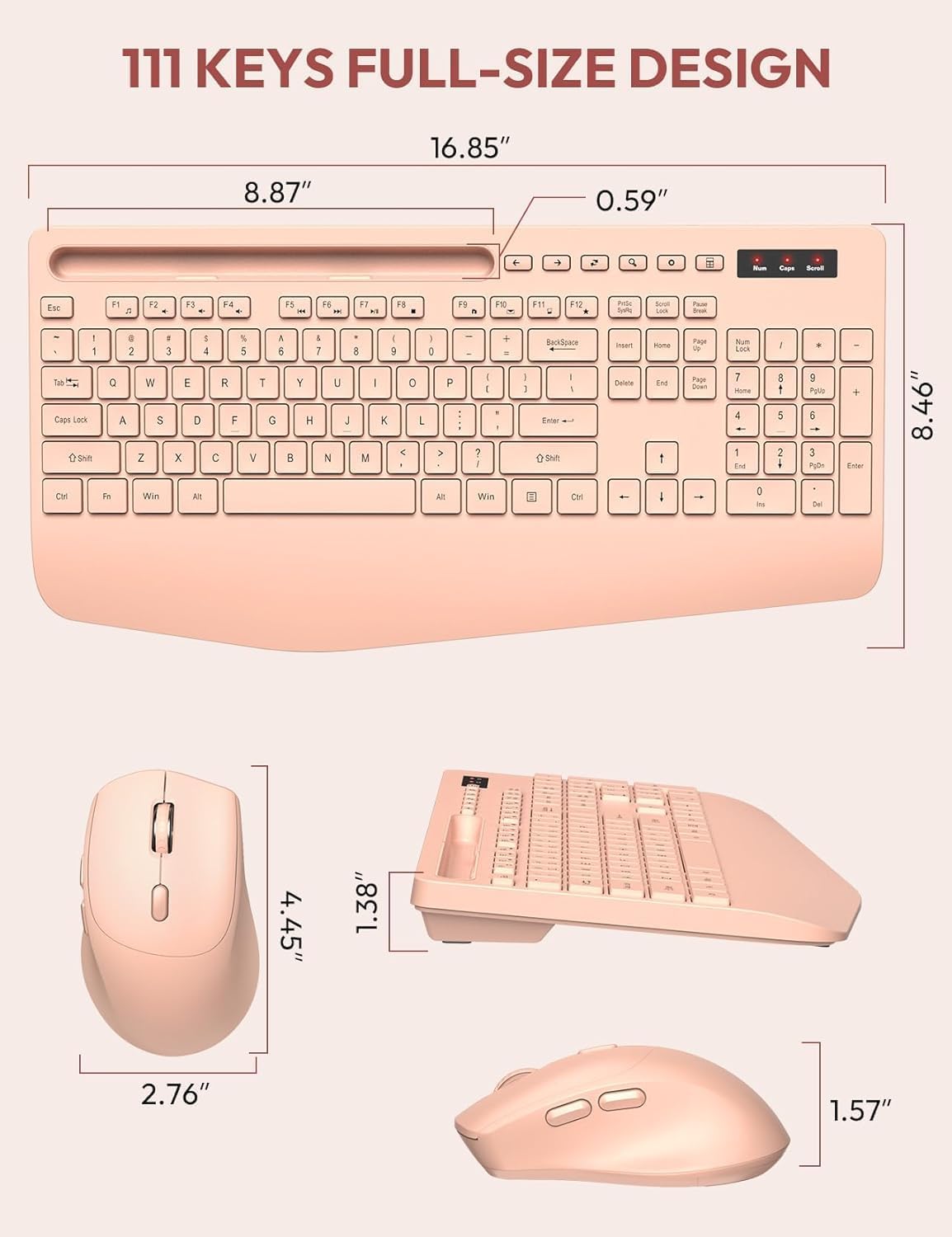 Dimensions of the SABLUTE wireless keyboard and mouse