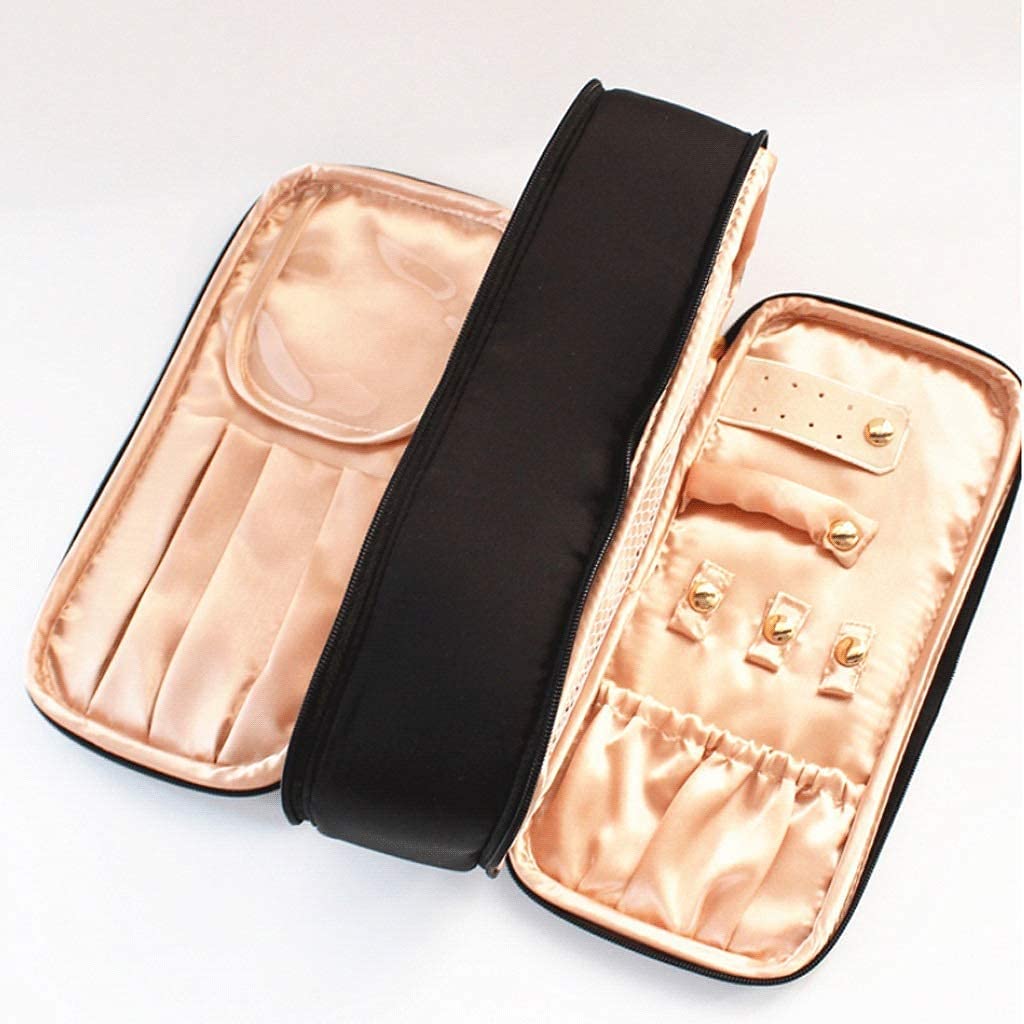 CLQ Reise-Schmuckbox-Organizer-Tasche Mit Strapazierfähigem Griff 2 In 1 Make-up-Box Für Frauen Mädchen Schmuckrolle Reiseetui Große Kosmetik-Aufbewahrungstasche Schwarz