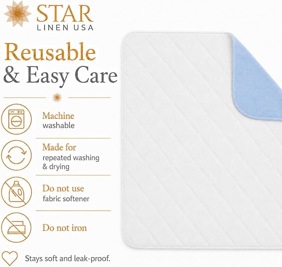Bed Pad Washable Incontinence Underpad - Heavy Duty, Absorbent Stain Masking Urinary Mattress Protector - Reusable Dry Bed Wetting Premium Protection for Seniors, Children 32 x 34-2 Pack Blue 6oz