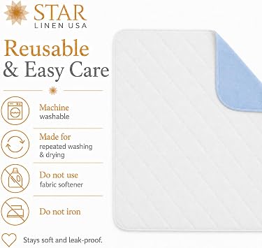 Bed Pad Washable Incontinence Underpad - Heavy Duty, Absorbent Stain Masking Urinary Mattress Protector - Reusable Dry Bed Wetting Premium Protection for Seniors, Children 32 x 34-2 Pack Blue 6oz