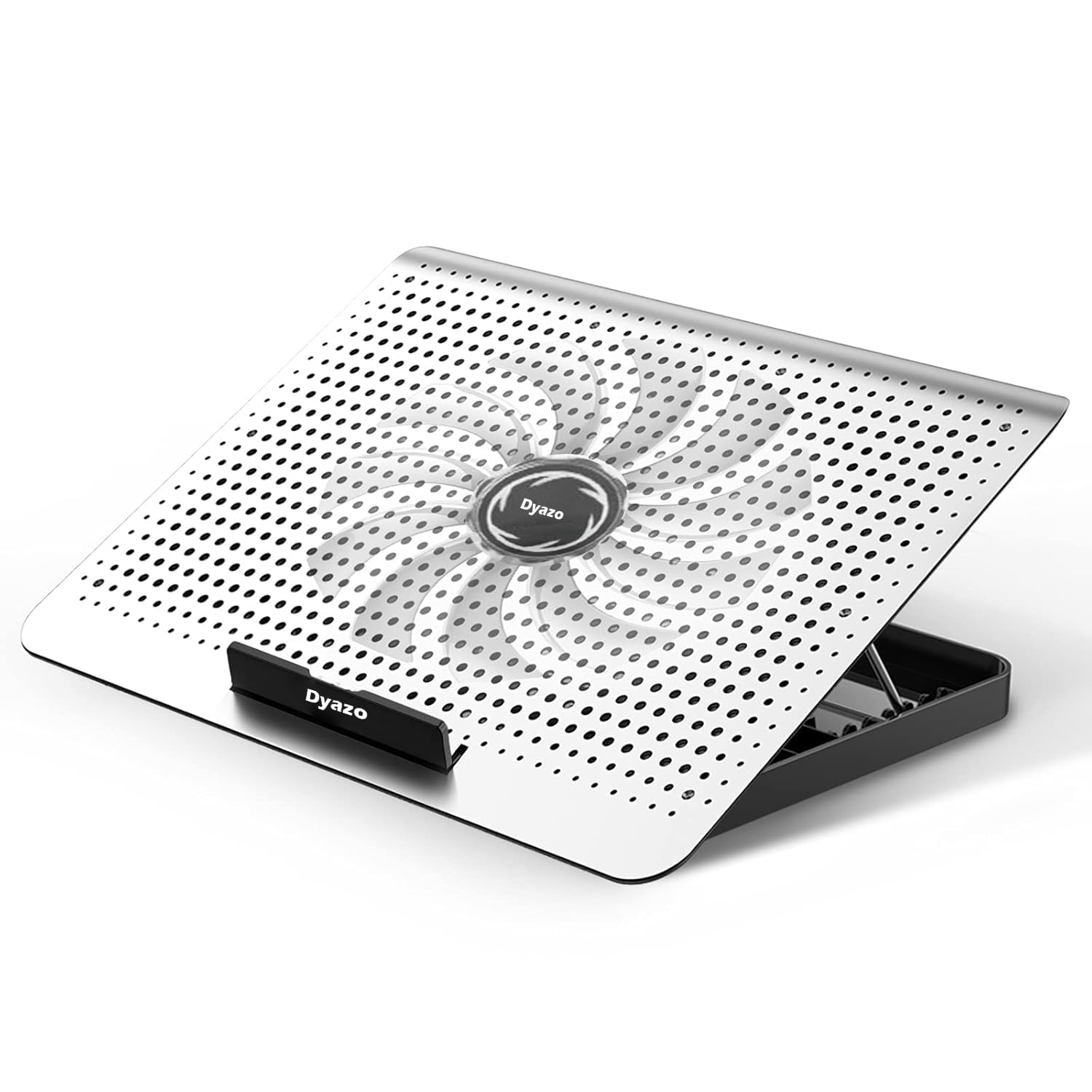 Dyazo Pro Aluminum Laptop Cooling Pad with Fan & 7 Height Settings | Ultra Silent Notebook Cooler Stand with Dual USB Ports | Compatible for MacBook, Dell, HP, Lenovo & Laptops Upto 15.6 Inch (Silver)