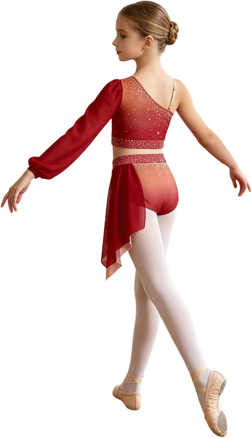 Girls Lyrical Dance Outfits Gradient Crop Top & Skirt