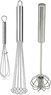 AEE® 3'lü Paslanmaz Çelik Çırpıcı Seti Boncuk Uçlu Basmalı Otomatik Dönen Mini Yumurta Çırpıcısı