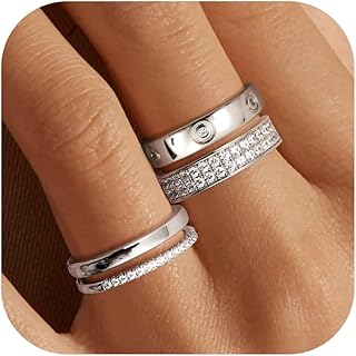 18K Gold Plated Dainty Stacked Rings Women Elegant Stackable Ring Sets for Women Gold Cubic Zirconia Thumb Rings Gold Silver Non Tarnish Wedding Bands Promise Stacking Ring Jewelry
