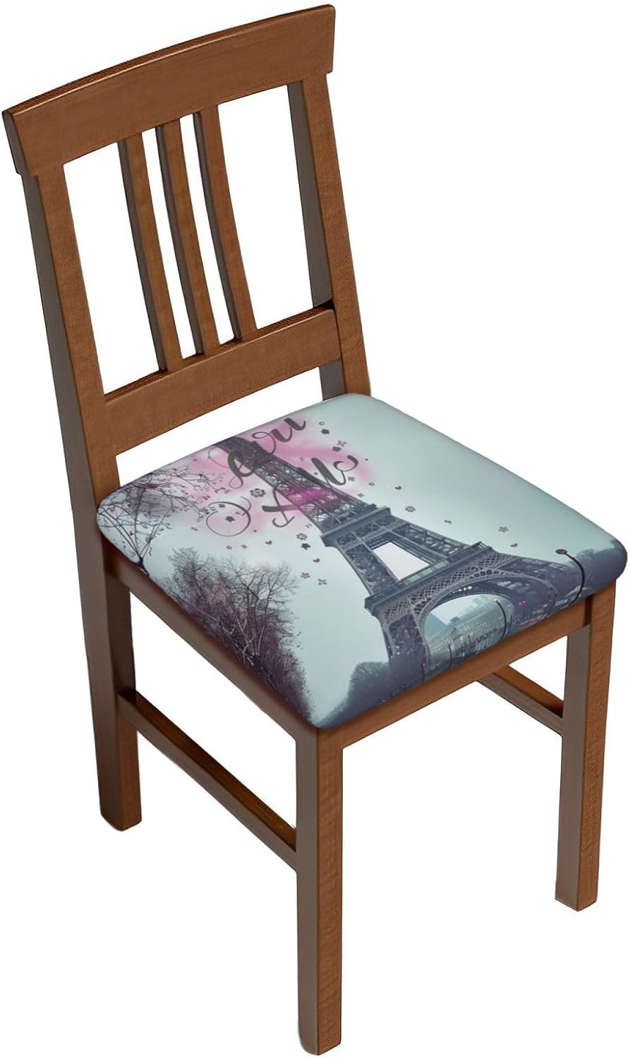 Paris Eiffel Tower Print Square Cushion Covers 6 Pcs Set Elastic Non-Slip Seat Cushion Slipcovers Pet Furniture Protectors for Chair, Sofa