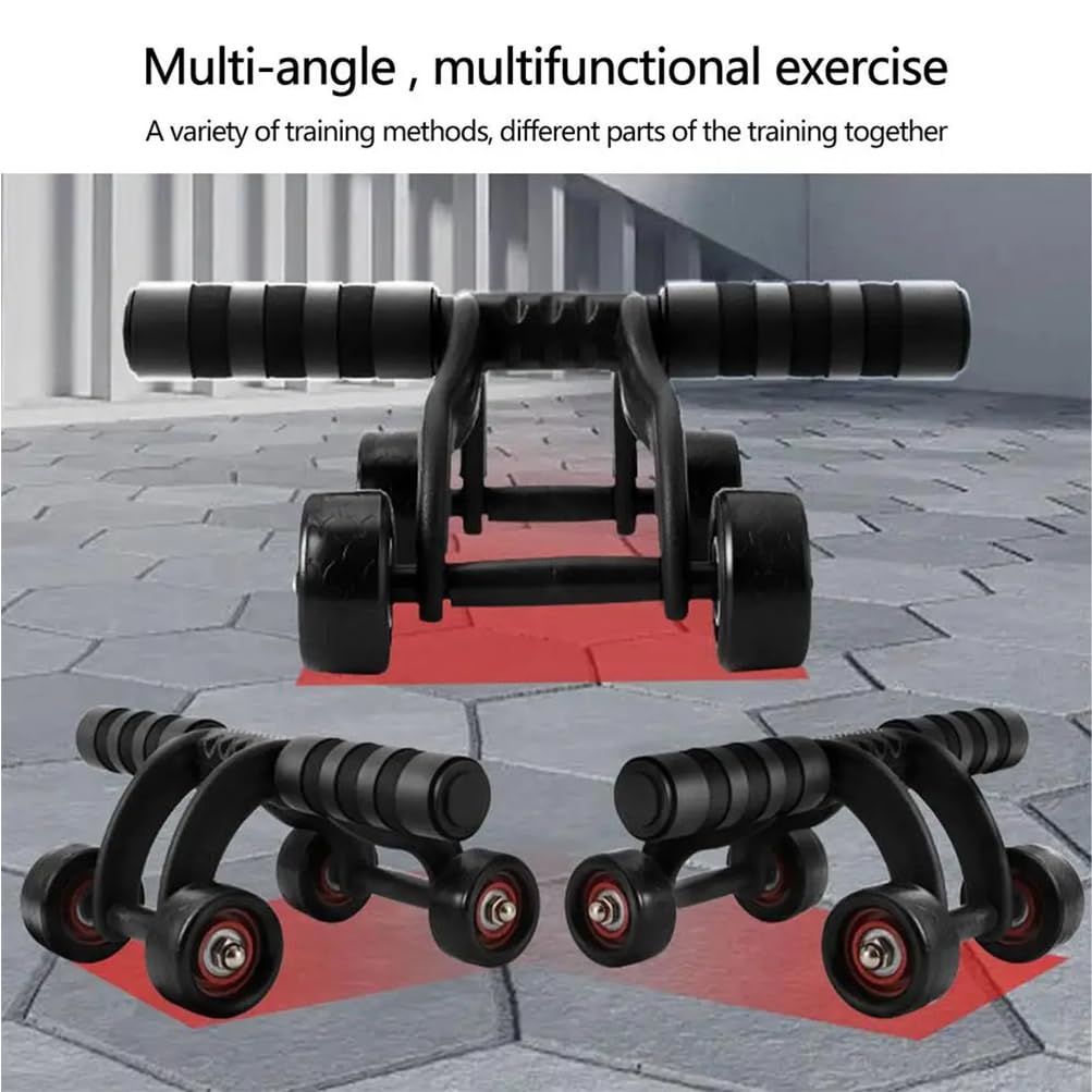Ab Wheel Roller z piankową podkładką na kolana i drążkiem push-up, sprzęt do treningu siłowego na 4 koła, dla mężczyzn i kobiet