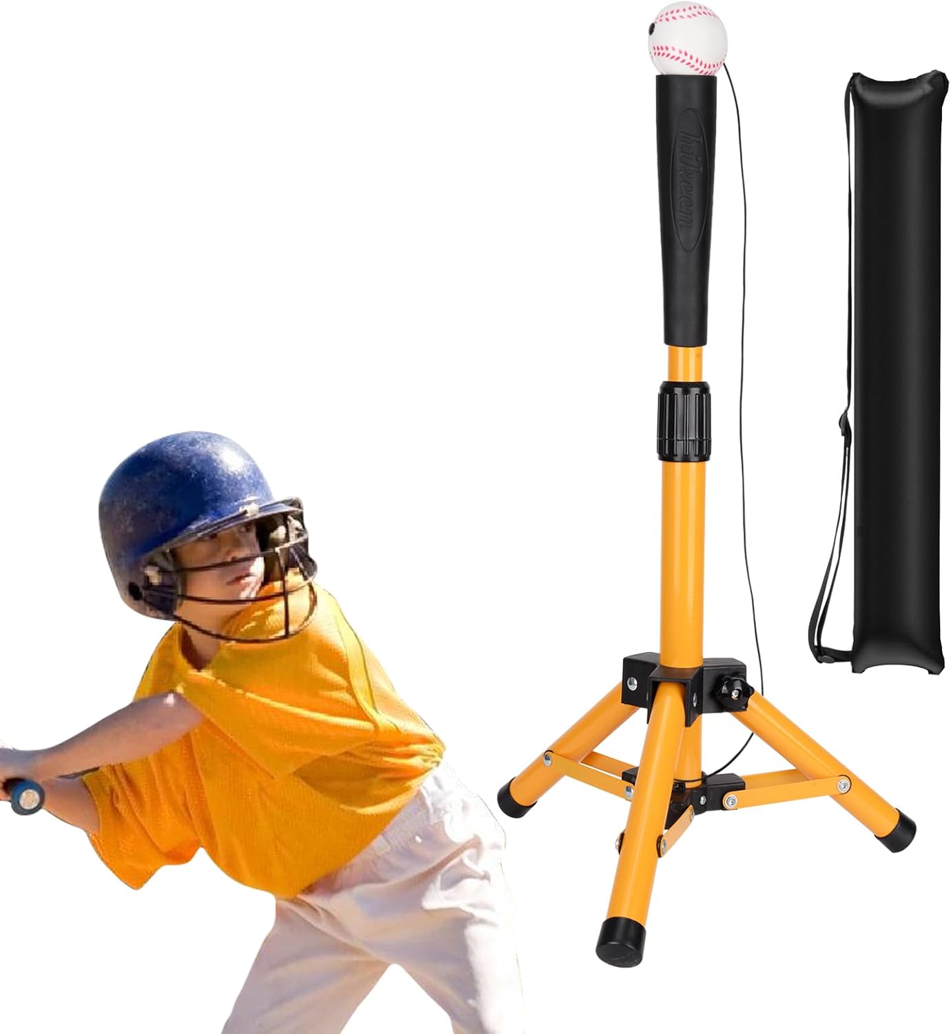 Hikeen Baseball Tee for Kids | Height Adjustable Batting Tee (20.8” to 32.5”) | Portable, Stable Baseball Tees for Hitting with Carry Bag | Perfect Softball & Baseball Training Tee for Children