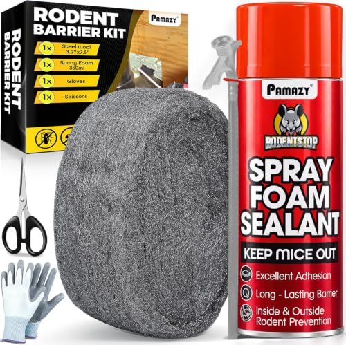Rodent Barrier Kit, Steel Wool with PU Spray Foam Hole Filler Mice Control