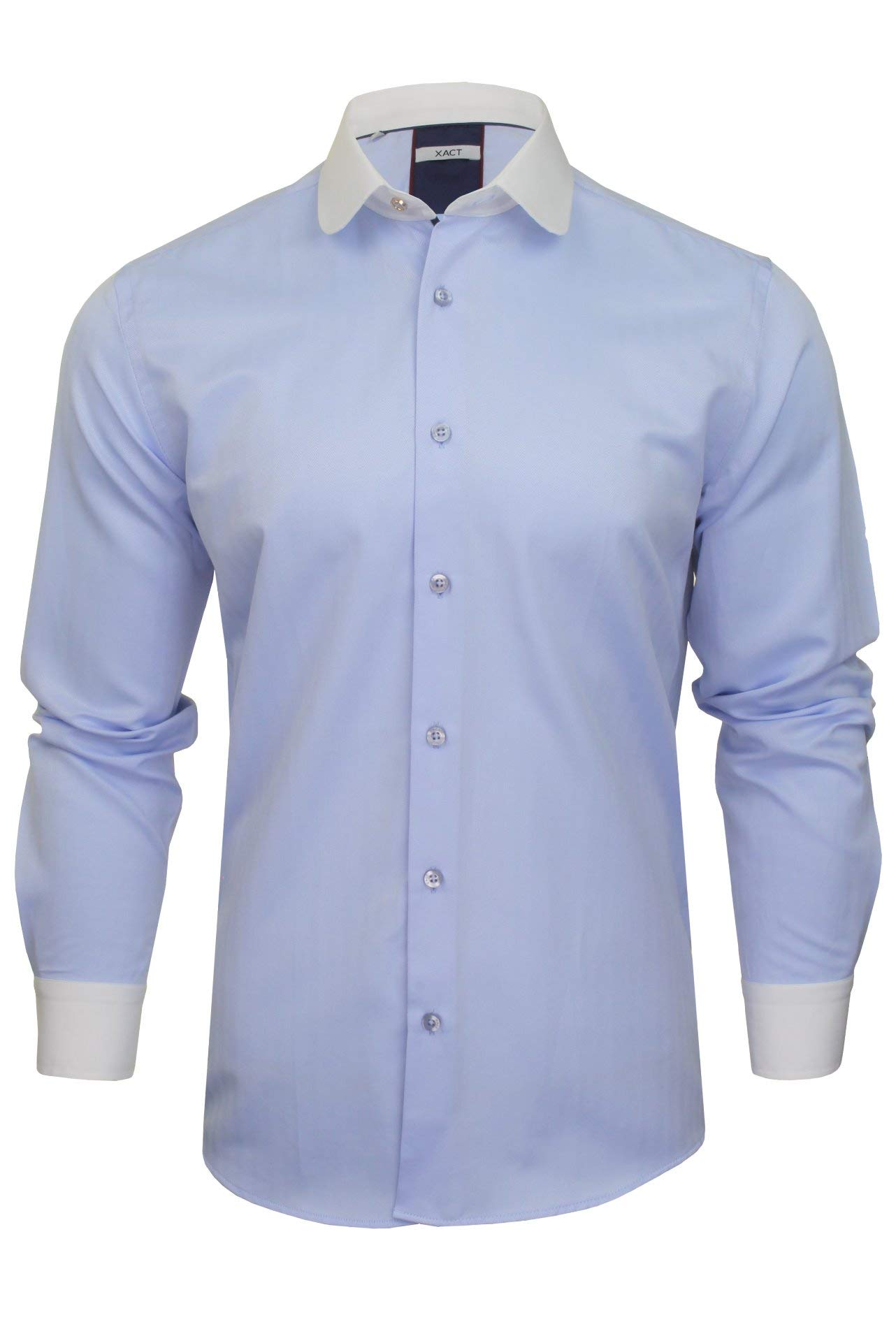 Xact Men's Club/Penny Collar Shirt - White Contrast Collar & Cuffs (Herringbone Sky Blue) XXXL