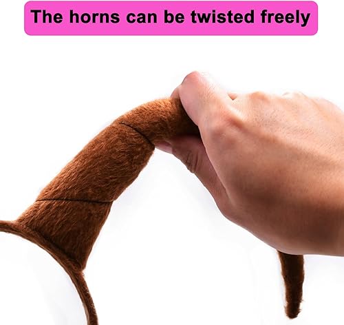 Miniatura 4 de HODRME - Diadema de orejas y cuernos de animales de felpa, para Halloween, Navidad, festival, fiesta temática de animales, cosplay, o disfraz