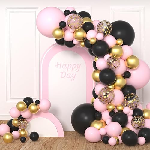 Miniatura 10 de Kit de guirnalda de arco de globos color burdeos y negro dorado – globos dorados metálicos color rojo vino, kit de arco de globos negros para