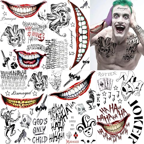 EGMBGM 5 Sheets 3D Joker Temporary Tattoos For Men...