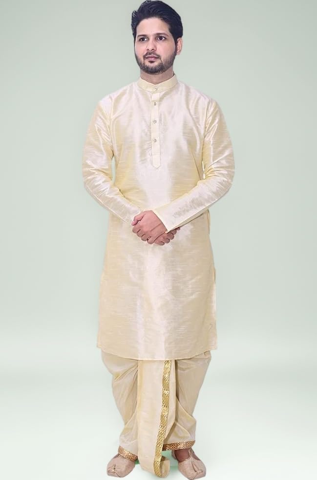 Men's Dupion Silk Fancy Dhoti Kurta Set