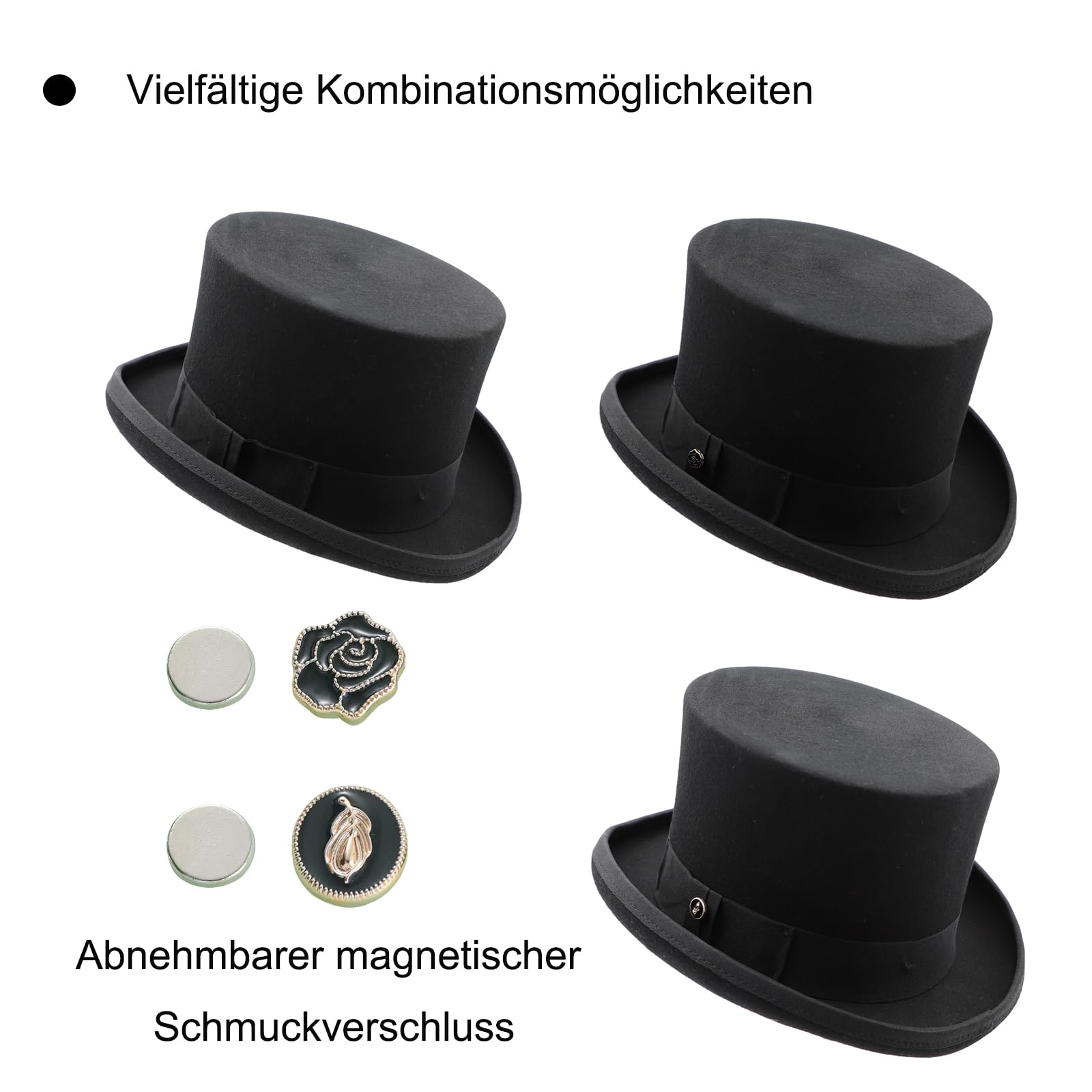 Zylinder Hut Herren Wollfilzhut Bowler Hut Fedora Melone für Damen Filzhut Melonenhut Derby Top Hat für Fasching Cosplay Karneval Halloween