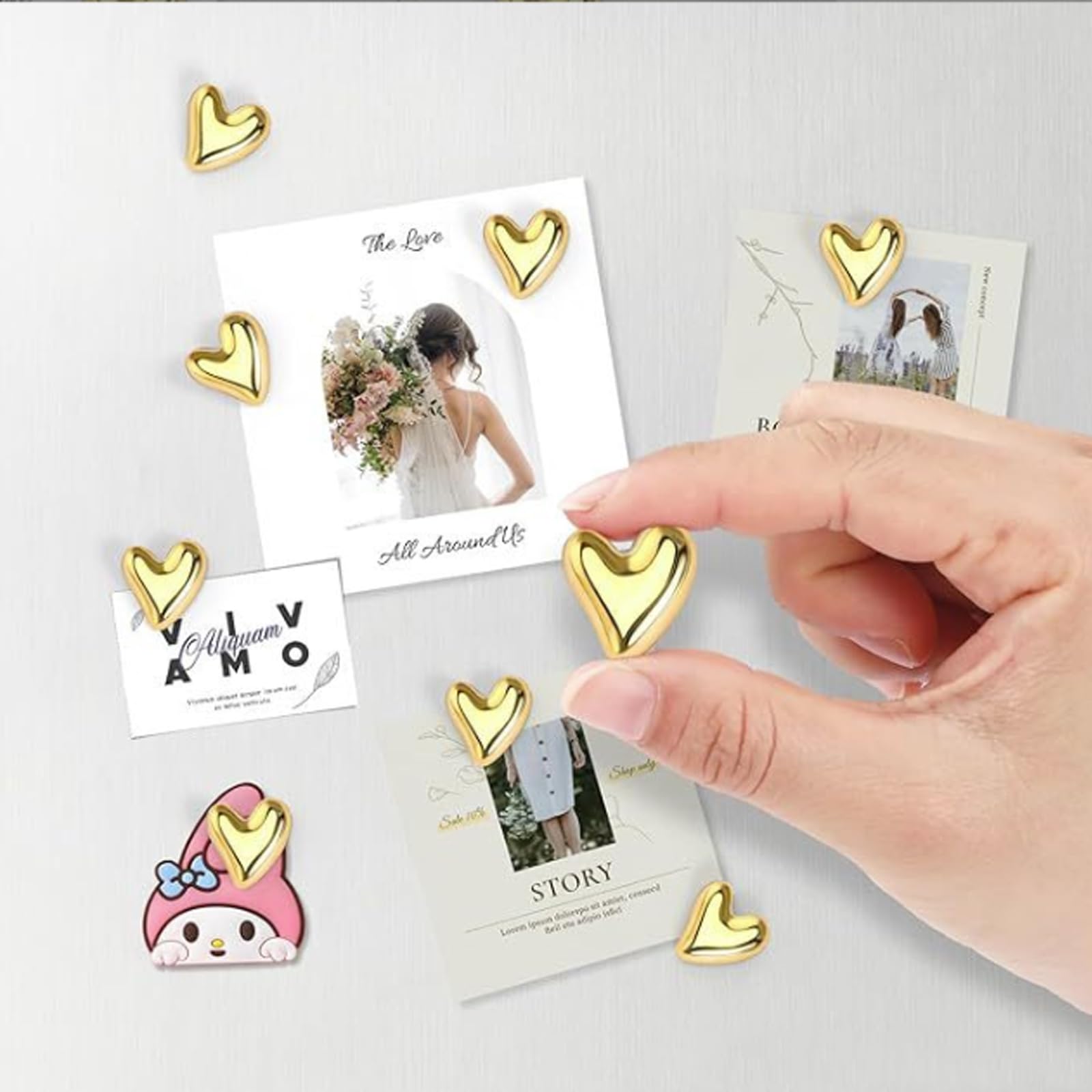 Koelkast, 20 stuks, gouden hartmagneten, kleine decoratieve magneten