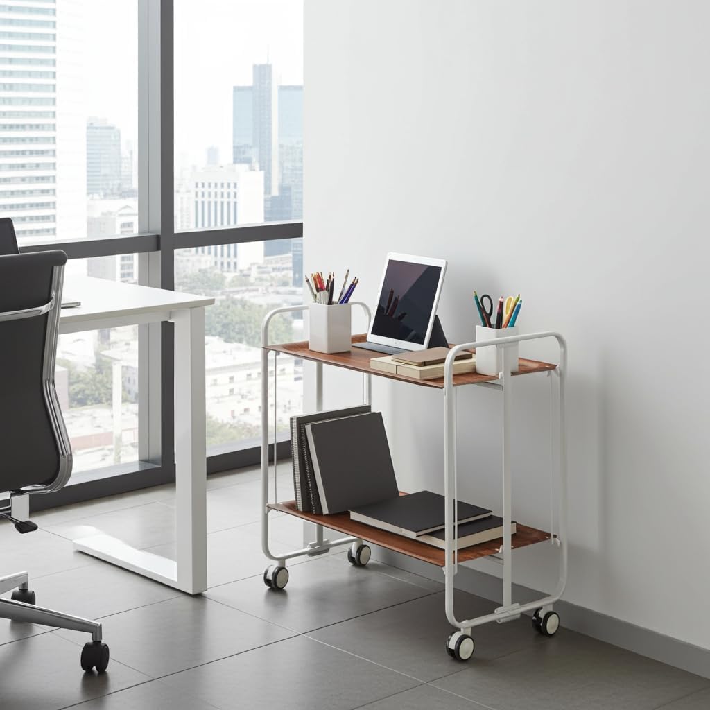 DON HIERRO Bauhaus Folding Bar & Kitchen Cart – 2-Tier Rolling Serving Cart with Wheels, Grey Frame and Cedar Finish Shelves – Modern Utility Trolley