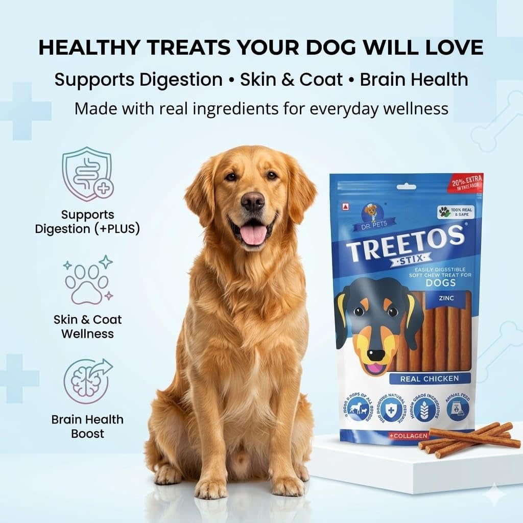 Dr. Pets Pack of 3 (85g Each) Treetos Chicken Stix Dog Treats | Real Chicken Flavour | Soft Chew Sticks for Puppies & Adult Dogs | Training Reward Snacks | Easy to Chew | Pouch Pack 2
