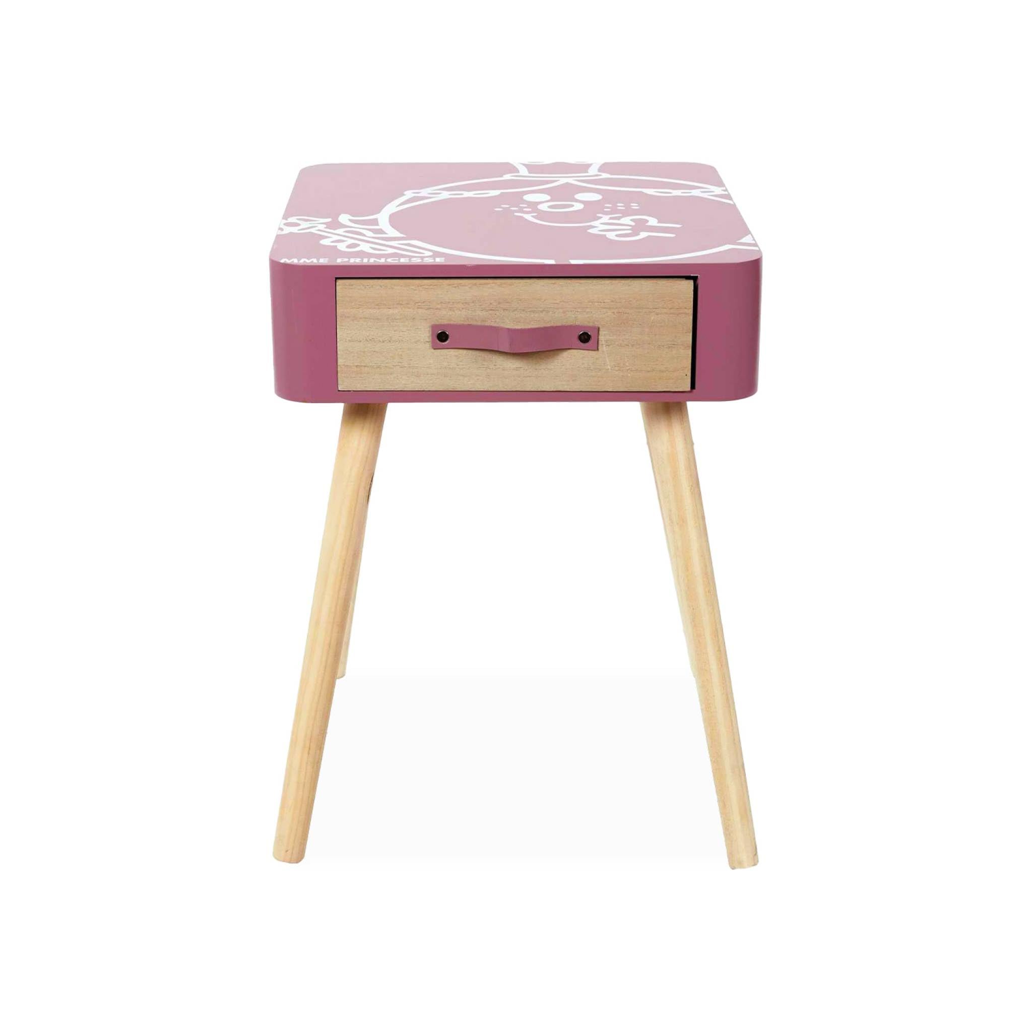 sweeek - Table de Chevet Enfant Collection Monsieur/Madame. Madame Princesse. Rose