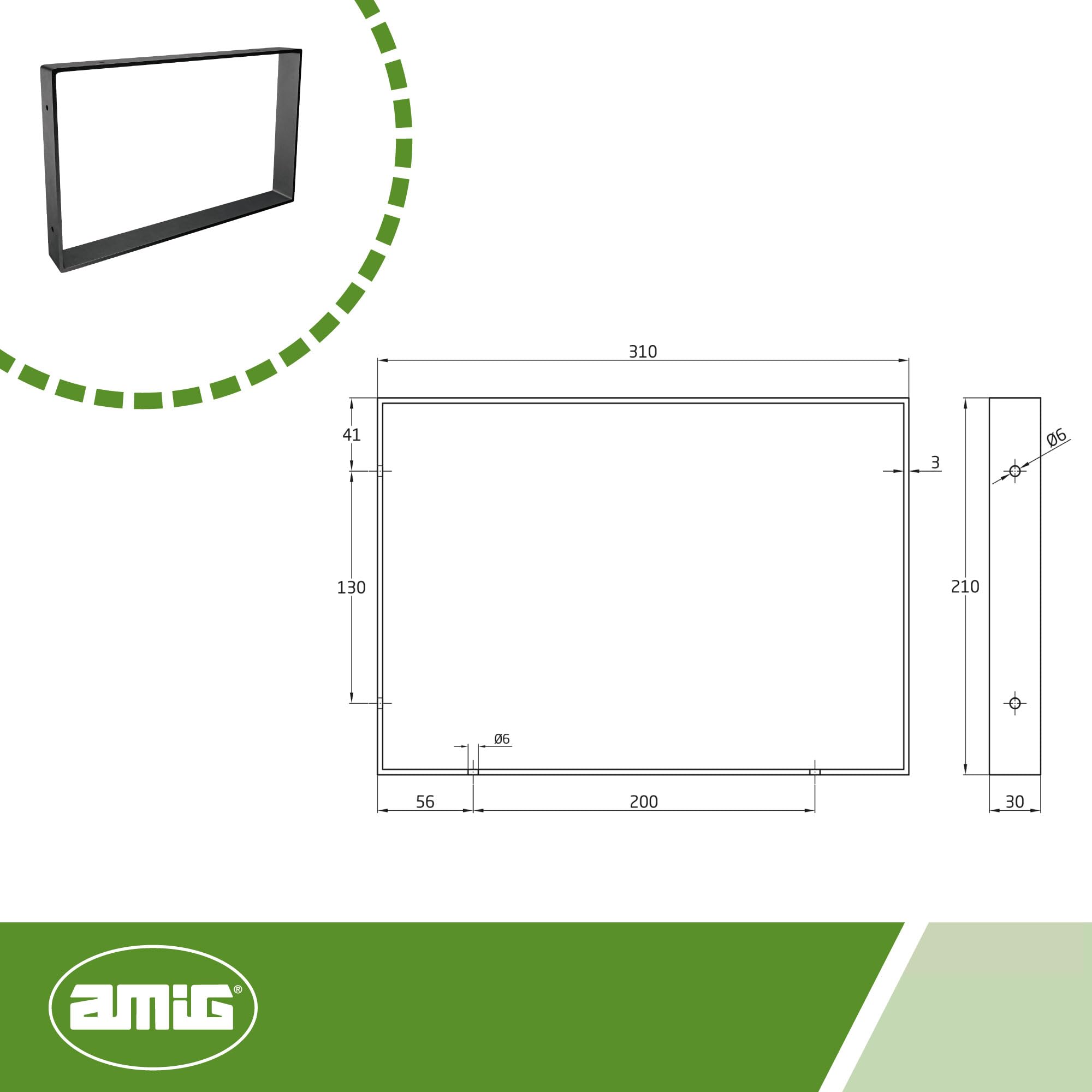 Amig - Zestaw 4 prostokątnych uchwytów do regałów przemysłowych - 211 x 311 x 30 mm - Czarna matowa stal - Stojak ścienny - Funkcjonalna i wytrzymała konstrukcja - Idealny do regałów ściennych