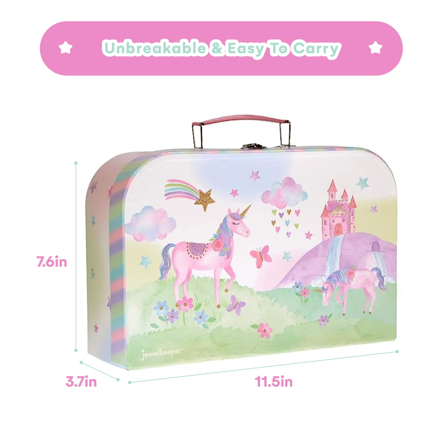 Jewelkeeper Regenbogen Einhorn Design Teeservice Set - 42-teiliges Zinn Tee Set für Kinder mit Lebensmitteln & Tragekoffer, Englisches Spielgeschirr für die Kinderküche