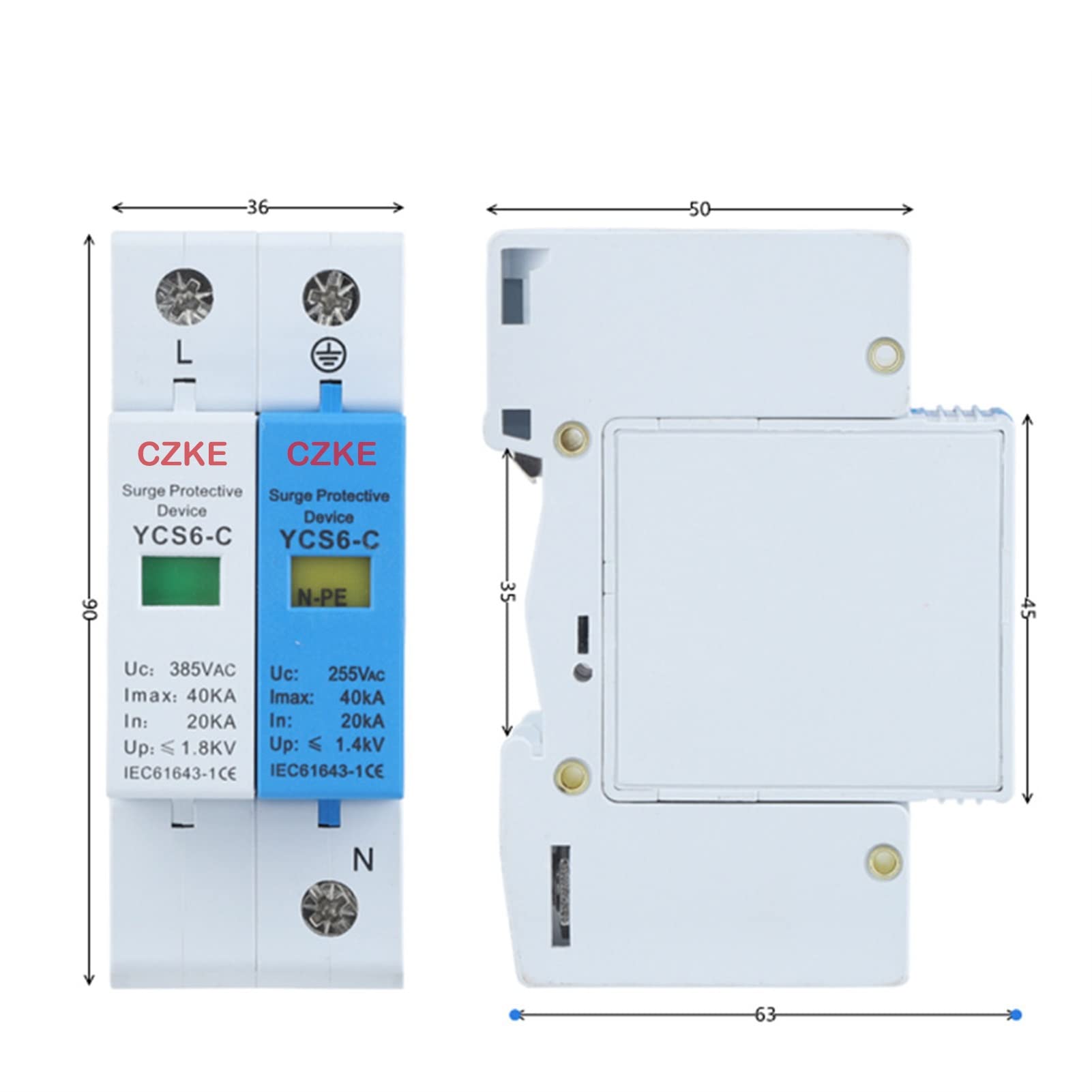 PAKMEZ YCS6-C 1P+NPE 20-40kA AC SPD Protector contra sobretensiones for el hogar Dispositivo de descargador de bajo Voltaje