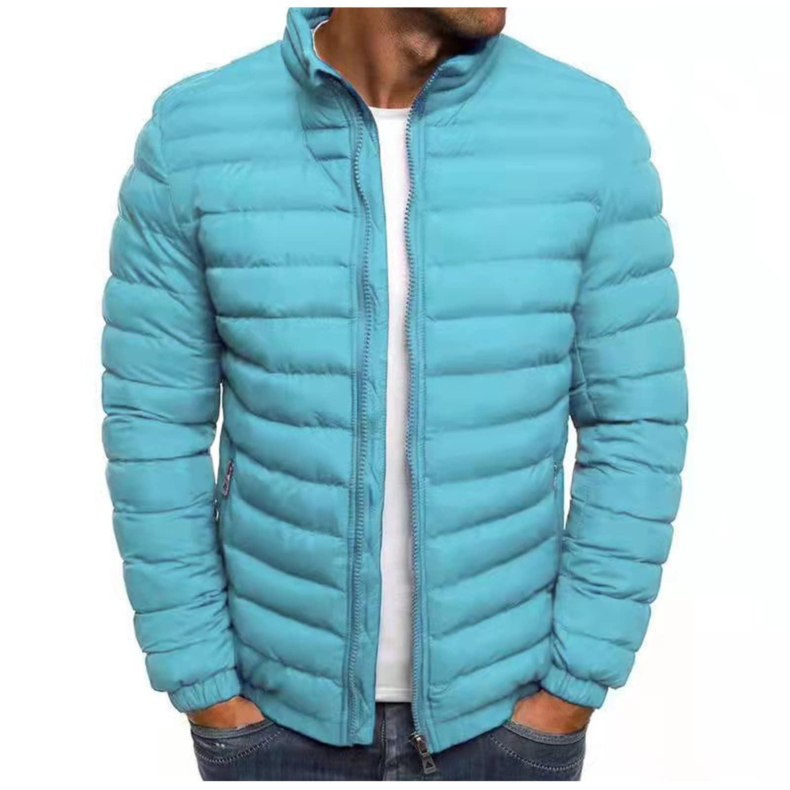 XUNRYAN Mens Winter Down Coats Quilted Lightweight Puffer Jackets Full Zip Up Stand Collar Packable Light Coat Outerwear