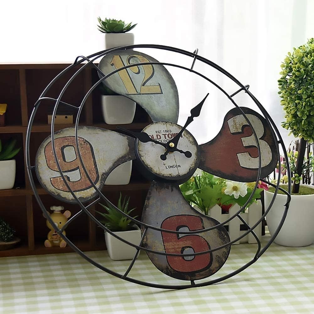 Wall Clock Retro Style Creative Wall Clock Iron Fan Shape Living Room Bedroom Wall Clock Home Wall Decoration Clock Quartz Clock
