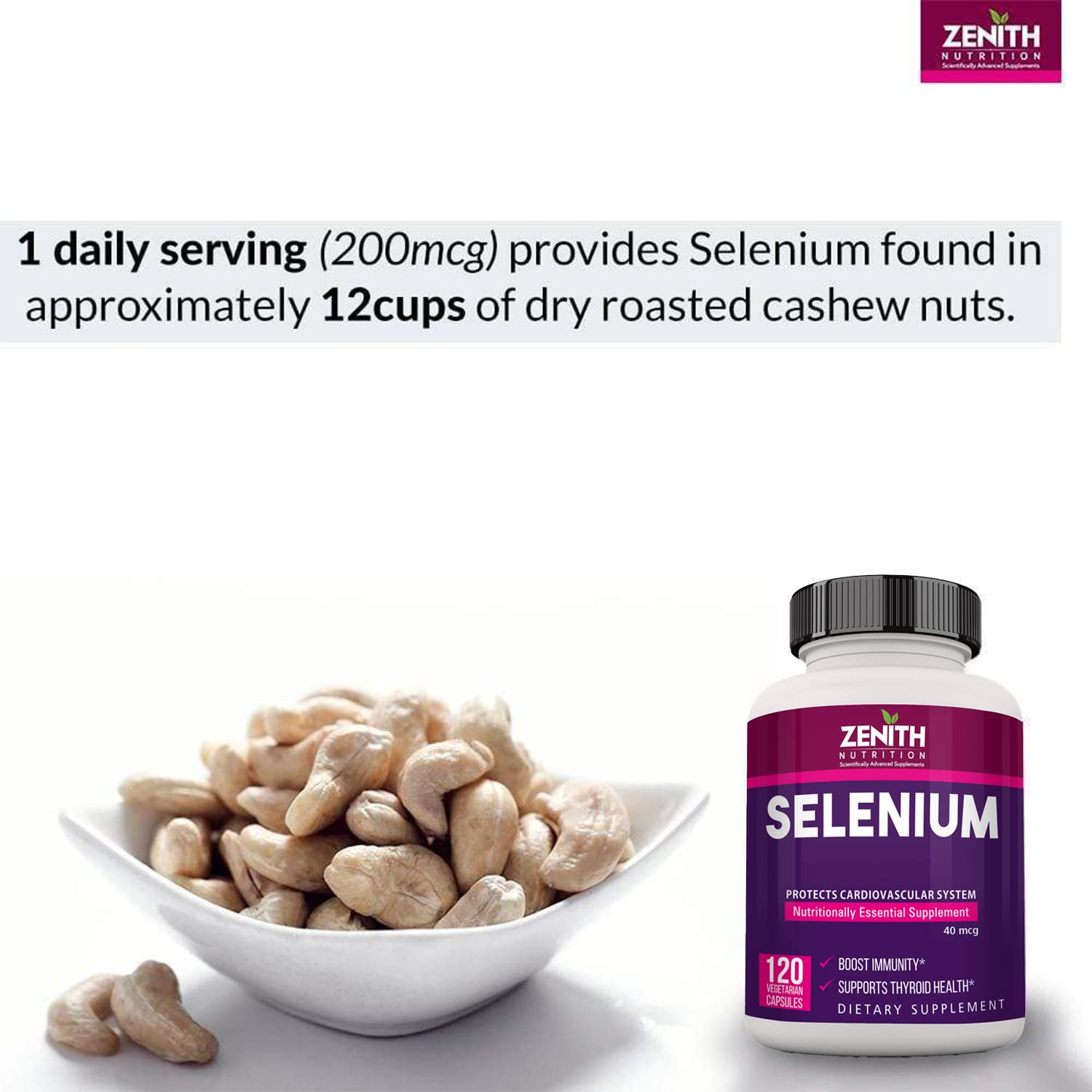 Zenith Nutrition Selenium 40 mcg - 120 Capsules 3