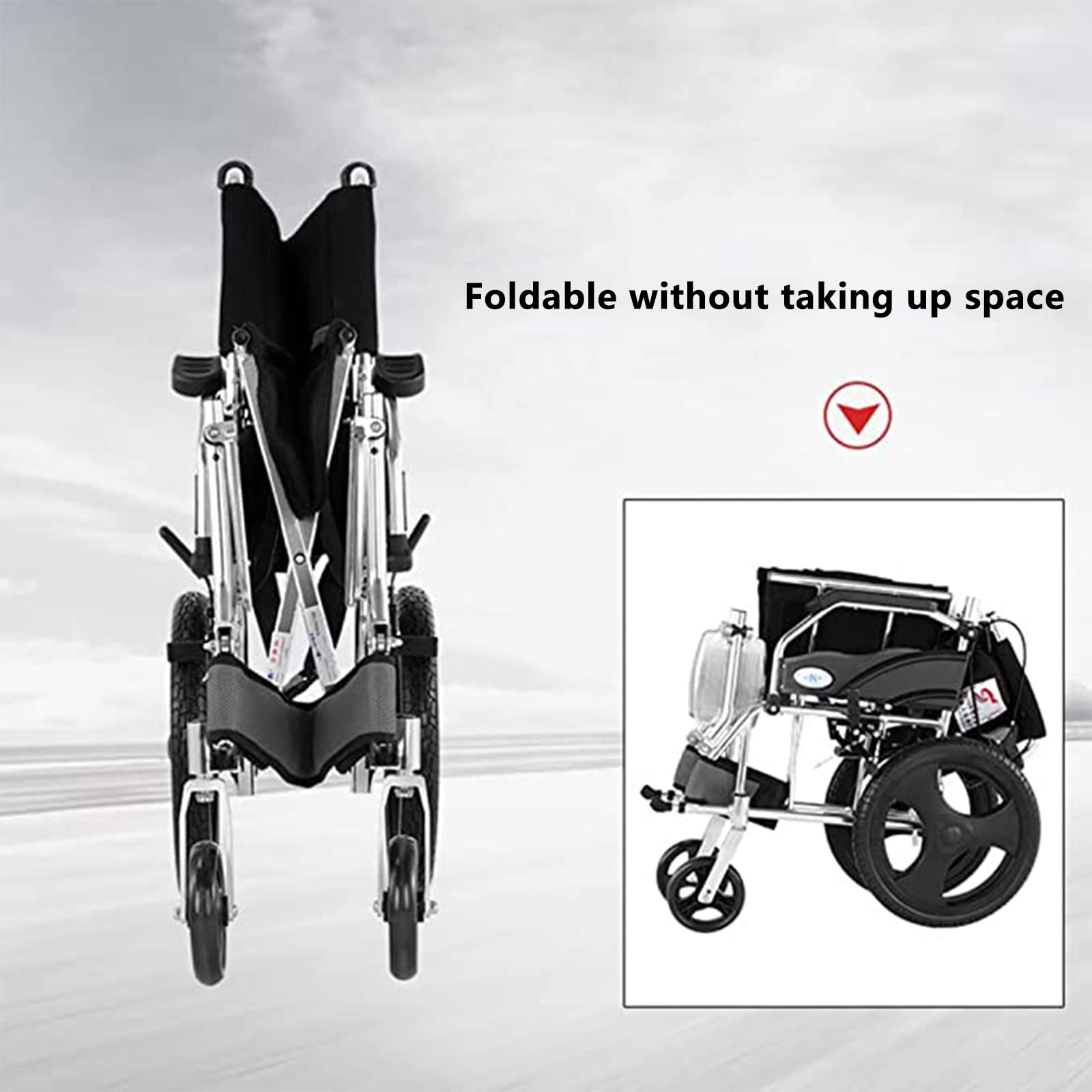 Silla de Ruedas móvil Plegable, Silla de Ruedas de Transporte, Silla de Ruedas de Aluminio, Ligera, portátil y Plegable con aleación de magnesio, reposabrazos completos,Black