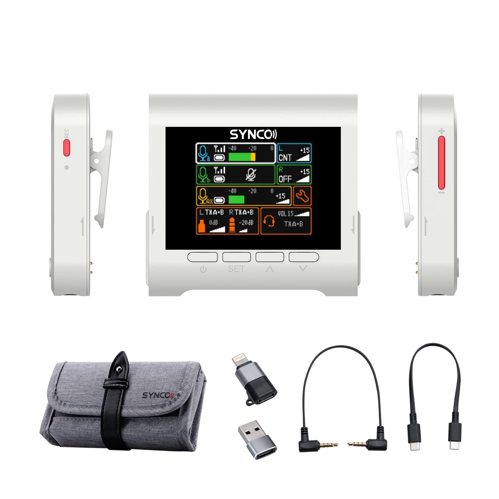 microfono senza fili HUIOP Sistema microfono wireless G3 2.4G Microfono con ricevitore a doppio canale + 2 trasmettitori Microfoni a clip Max. 250M di portata effettiva 8G di memoria integrata Riduzio