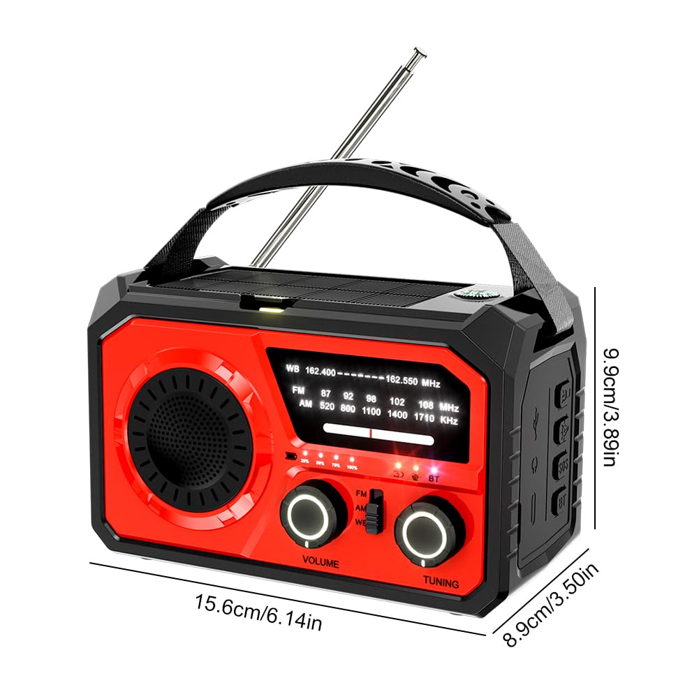 Radio de Emergencia con batería Recargable de 16000 mAh con manivela, Radio Solar portátil de Emergencia NOAA/FM/Am, SOS, Compass, Bluetooth 5.3, Linterna