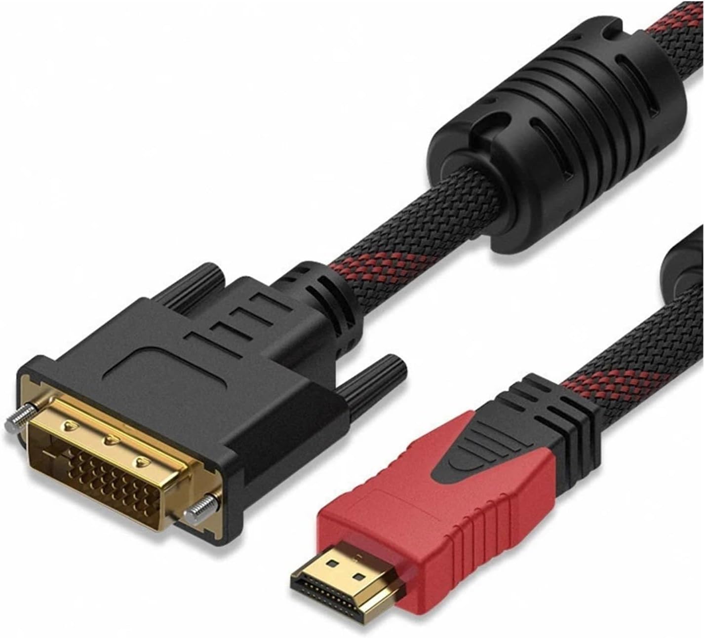 HDMI-Compatible to DVI 24+1 Braided Cable with +5 1080P HD Video Connection Computer M>oni>tor TV Projector Converter(1.5m)